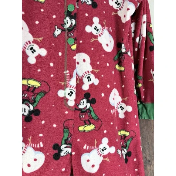 Disney Mickey Mouse Snowman 1 Piece Costume Pajama Suit Red Green Womens XL - Picture 3 of 6